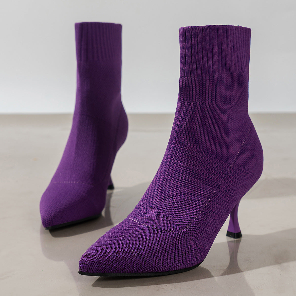 Bottines à talons aiguilles à bout pointu pour femme, escarpins de luxe tricotés et tissés à la mouche, élastiques, à la mode, automne et hiver