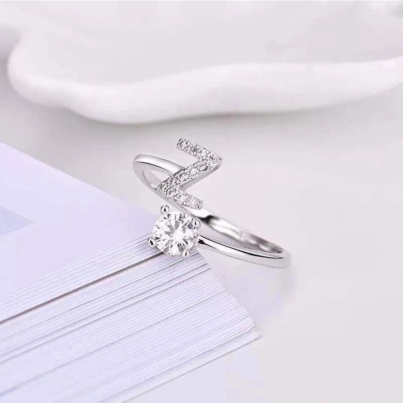 Female Stylish Adjustable Zircon 26 Letters Ring