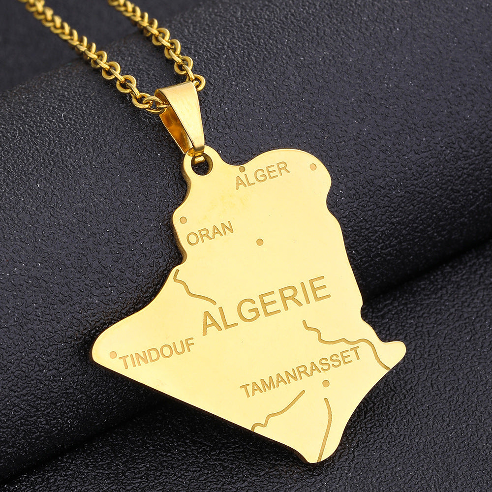 Pendentif carte d'algérie en acier inoxydable, Style ethnique, ornement tendance pour Couple