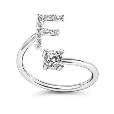 Female Stylish Adjustable Zircon 26 Letters Ring