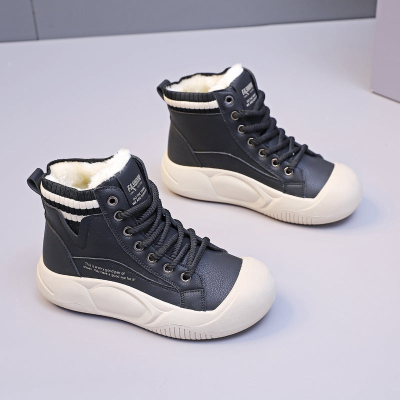 Chaussures décontractées montantes doublées de polaire pour femmes, automne et hiver