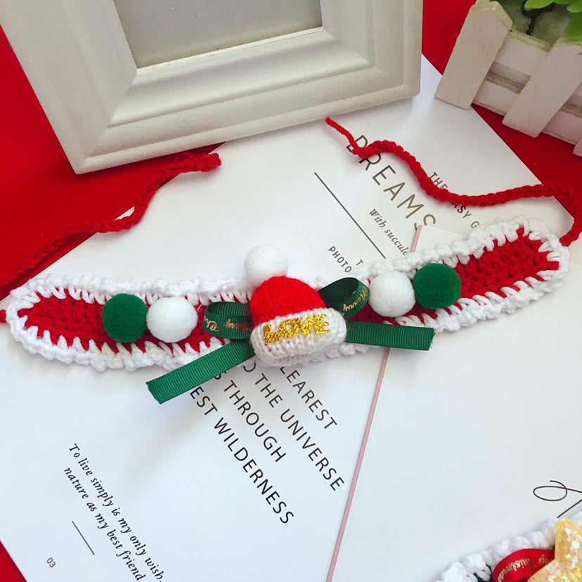 Collar de lana para mascotas Collar tejido a mano Accesorios navideños para mascotas