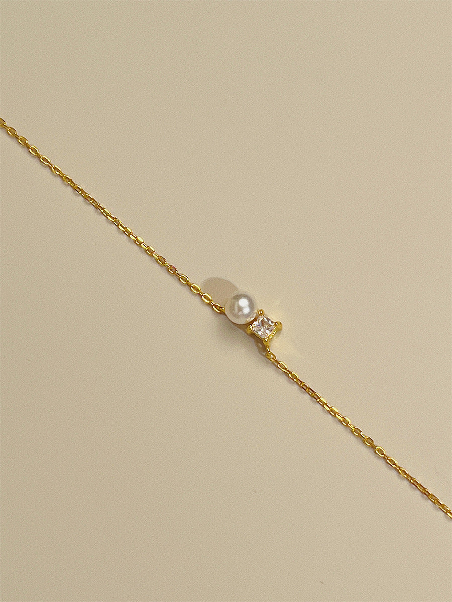 925 Sterling Silver Square Diamond Natural Freshwater Pearl Pendant
