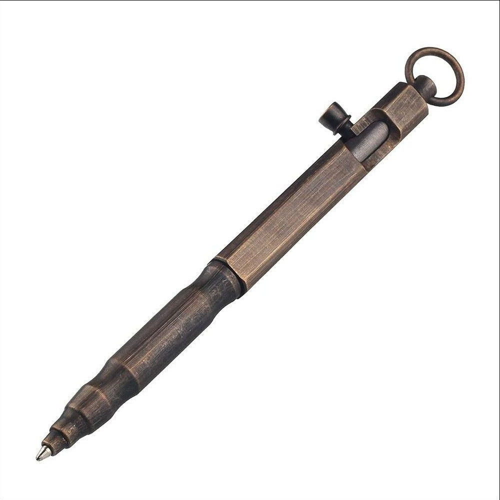 Stylo de mitrailleuse en laiton Vintage, stylo tactique en cuivre pur