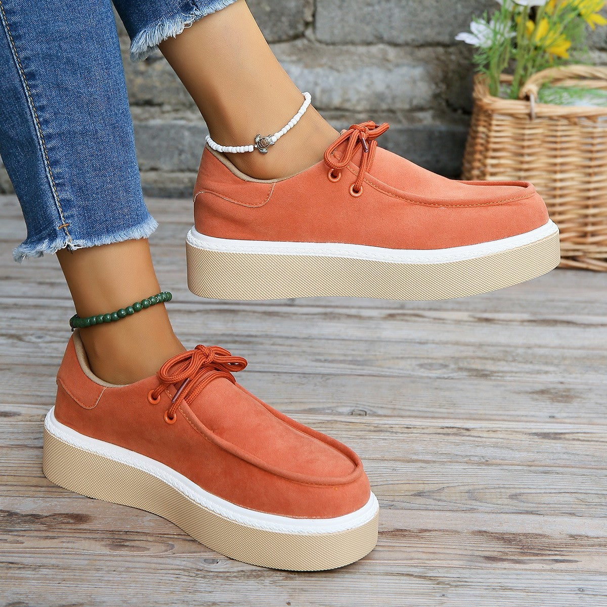 Zapatos de plataforma con cordones y punta redonda retro de moda para mujer