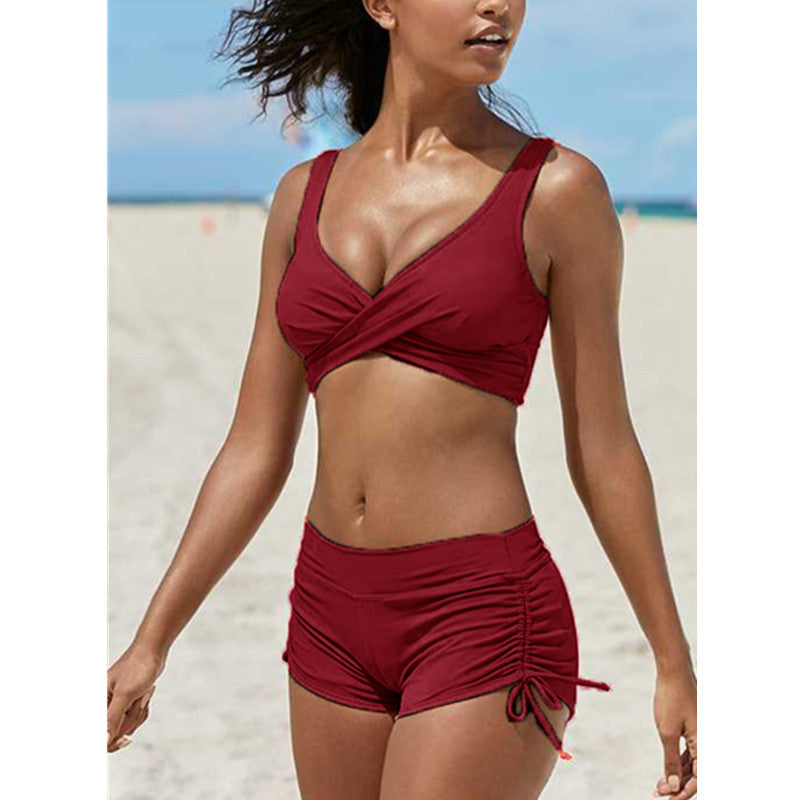 Maillot de bain bandeau à bretelles amovibles pour femme, haut coupe haute, ensemble bikini effronté