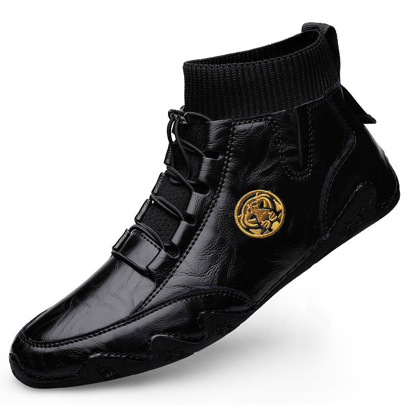 Real Leather With Fleece Lining Mid-top Wool Socks Mouth Octopus Leather Boots