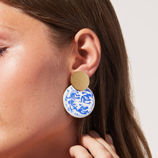 Boucles d'oreilles en émail et porcelaine bleue et blanche, éléments de Style chinois européen et américain