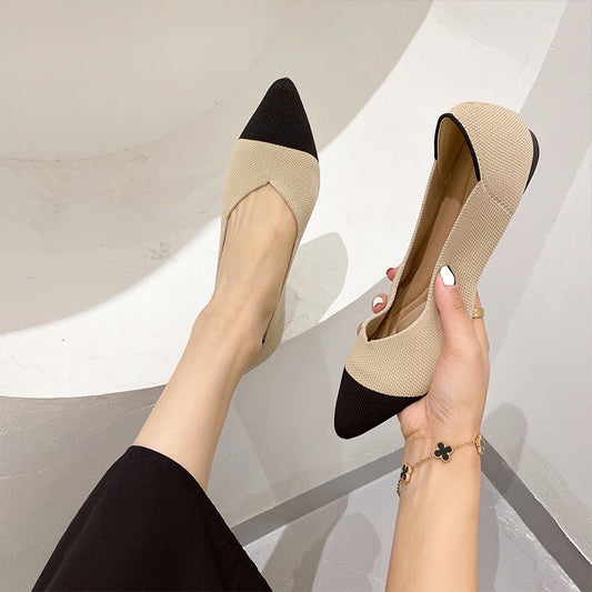Chaussures tressées à bouche peu profonde pour femmes, escarpins pointus à fond plat