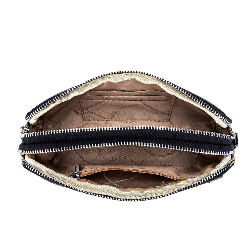 Sac à fermeture éclair multifonctionnel à Double couche d'épaule de mode en cuir véritable