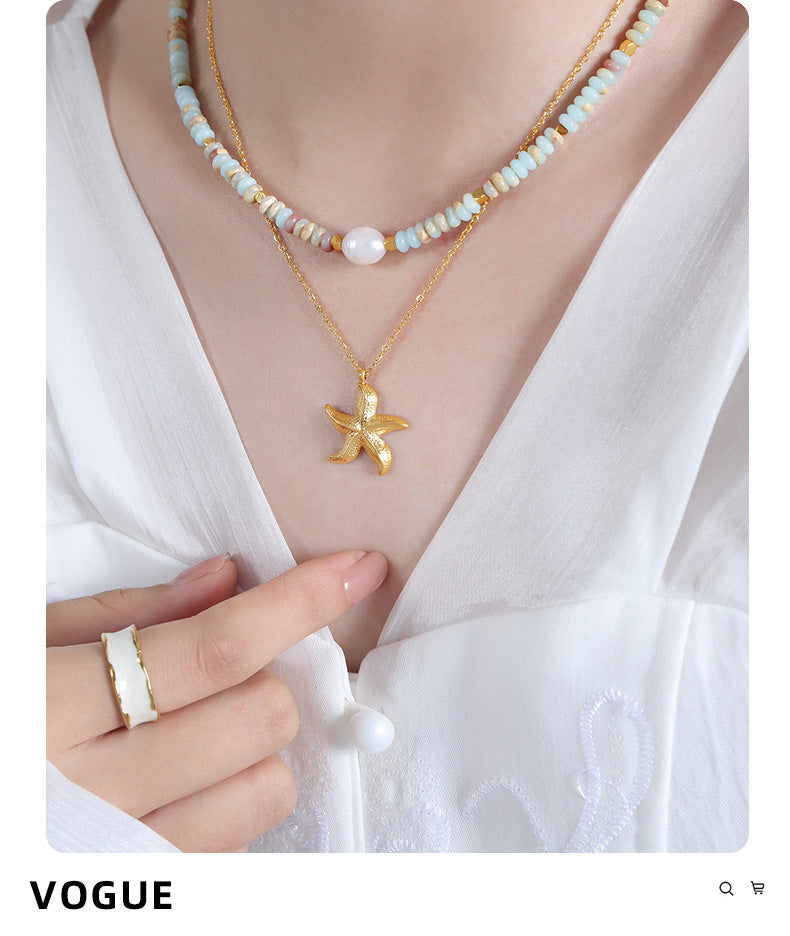 Collier de Niche Style vacances à la mode, pendentif étoile de mer, or 18 carats, ne se décolore pas