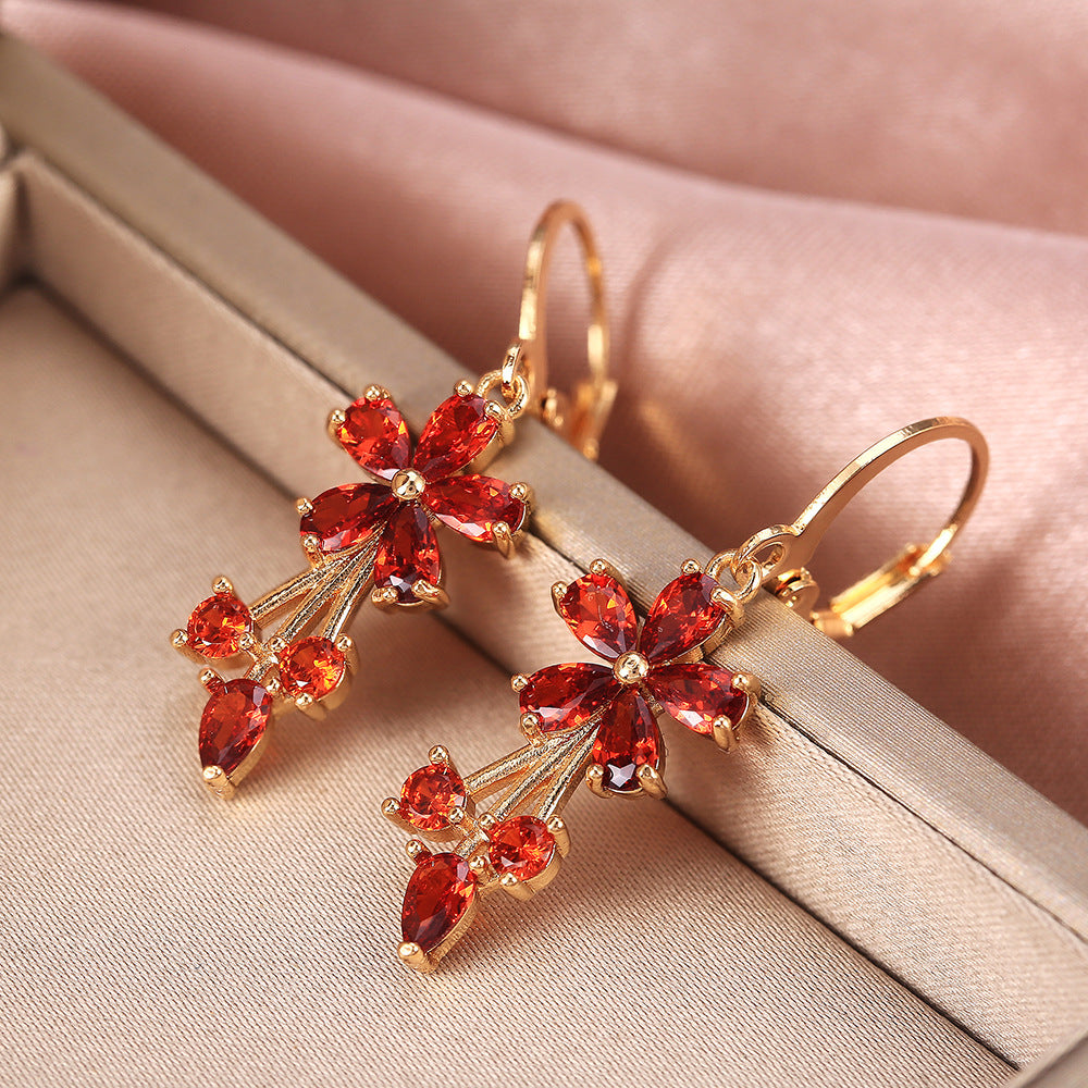 Boucles d'oreilles à fleurs en Zircon incrustées de cuivre OL à la mode