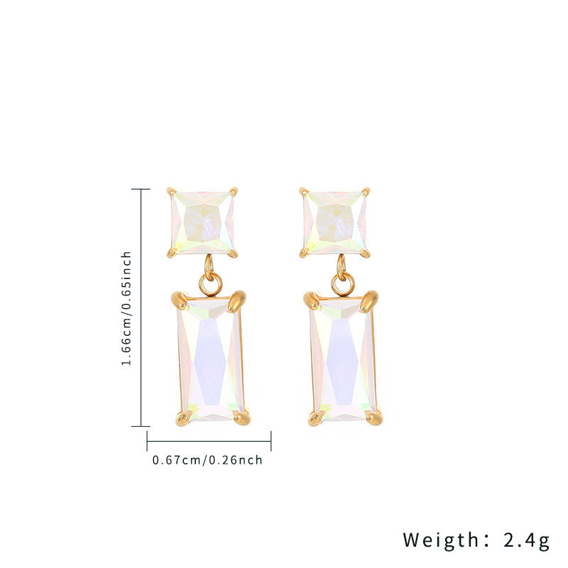 Boucles d'oreilles en acier inoxydable et zircon, diamant rectangulaire, mode 18 carats, titane