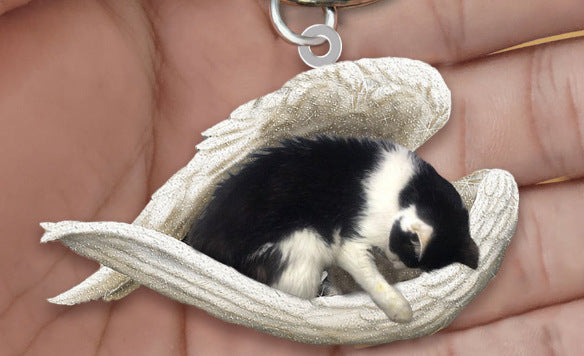 New Unique Dogs And Cats Sleeping Angel Pendant Car Key Ring