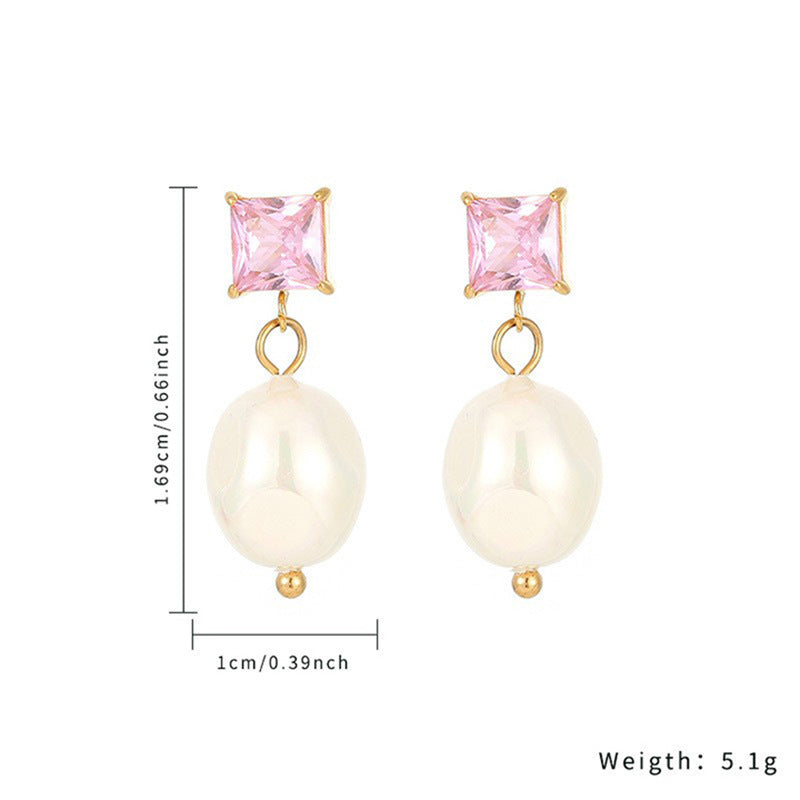 Boucles d'oreilles en acier inoxydable et zircon, diamant rectangulaire, mode 18 carats, titane