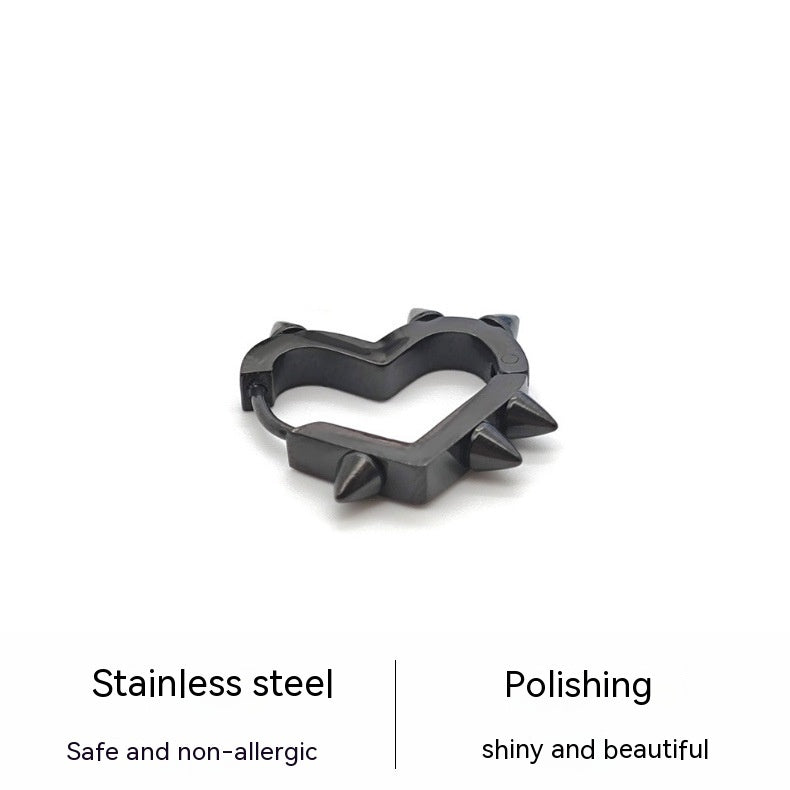 Boucles d'oreilles à rivets d'amour en acier inoxydable, cône de pêche en forme de cœur, anneau en os, Clip d'oreille