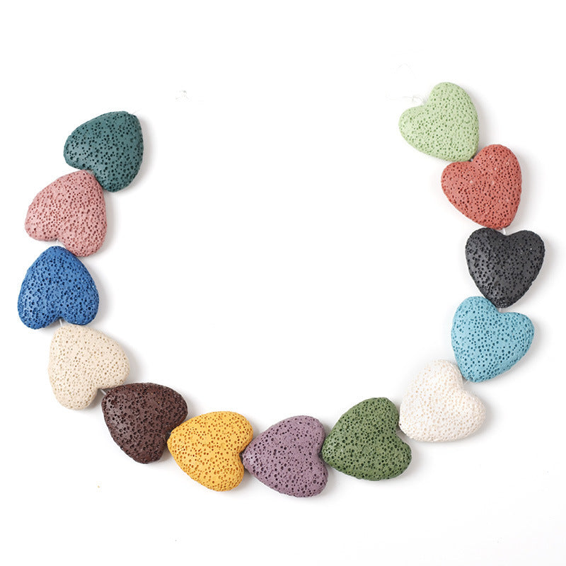Colorful Heart-shaped Volcanic Rock Bracelet