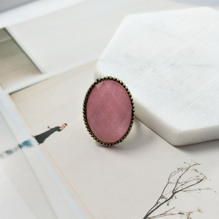 Vintage Oval Flower Gemstone Ring For Women