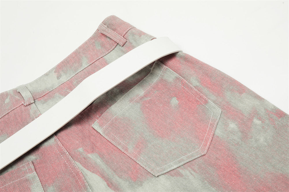 Tie-dye Camouflage Workwear Straight-leg Trousers Men
