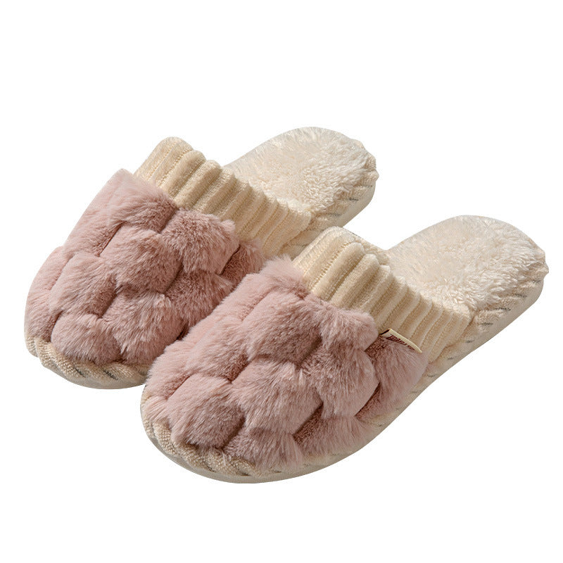 Pantuflas de felpa para parejas con plataforma cálida para interiores