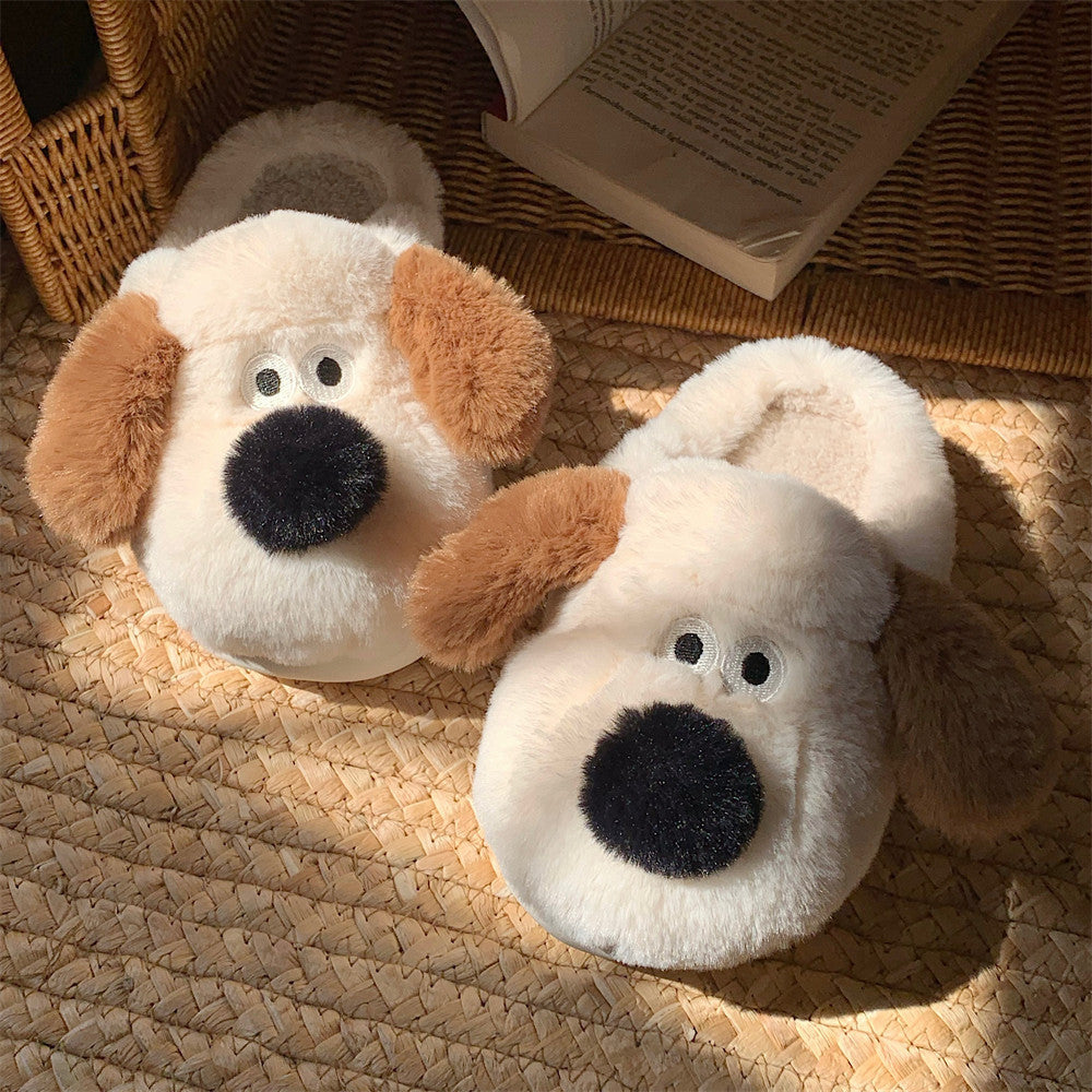 Pantoufles en coton avec embout en peluche pour chien et femme