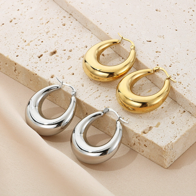 Clip d'oreille brillant en forme de U en acier titane plaqué boucles d'oreilles creuses 18 carats