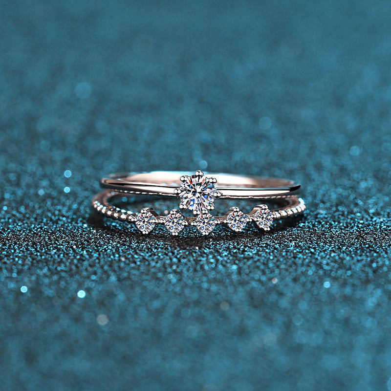Bague Moissanite plaquée argent sterling, bague de couple à huit griffes, bague en diamant