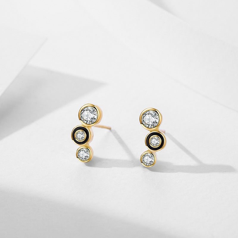 Women's Sterling Silver Black Round Bubble Stud Earrings