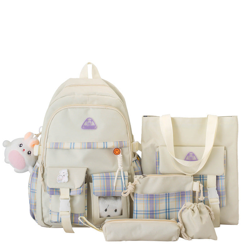 Ensemble de cinq pièces de sac à dos de style Preppy mignon