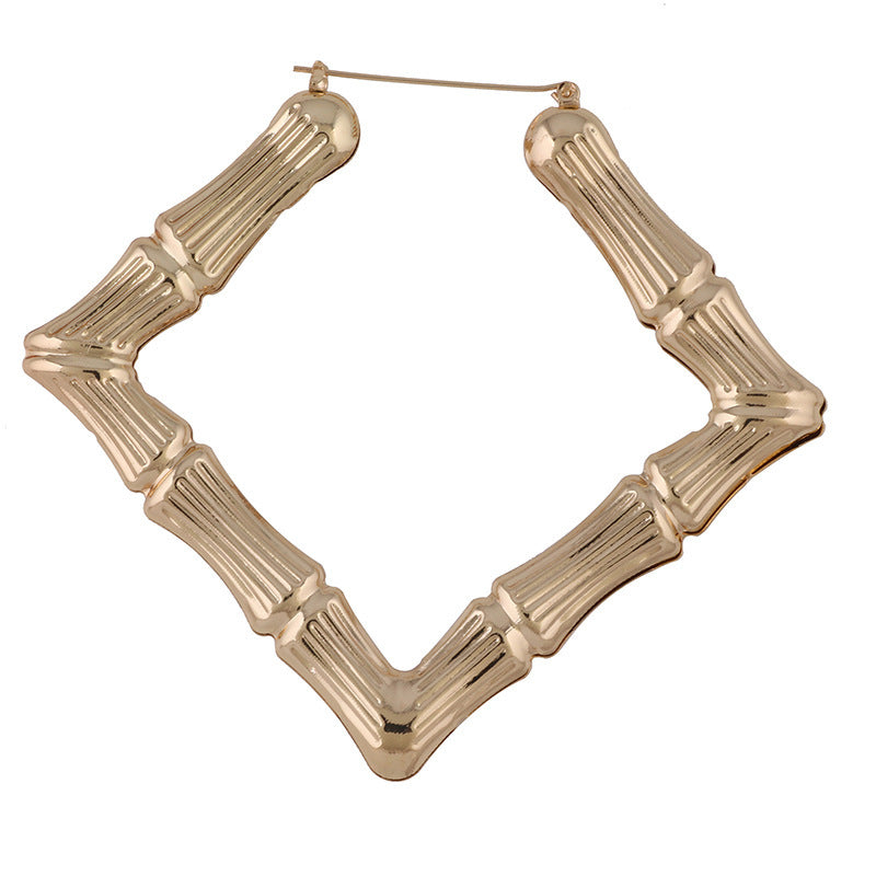 Boucles d'oreilles en bambou doré, grandes formes carrées exagérées, de forme européenne et américaine