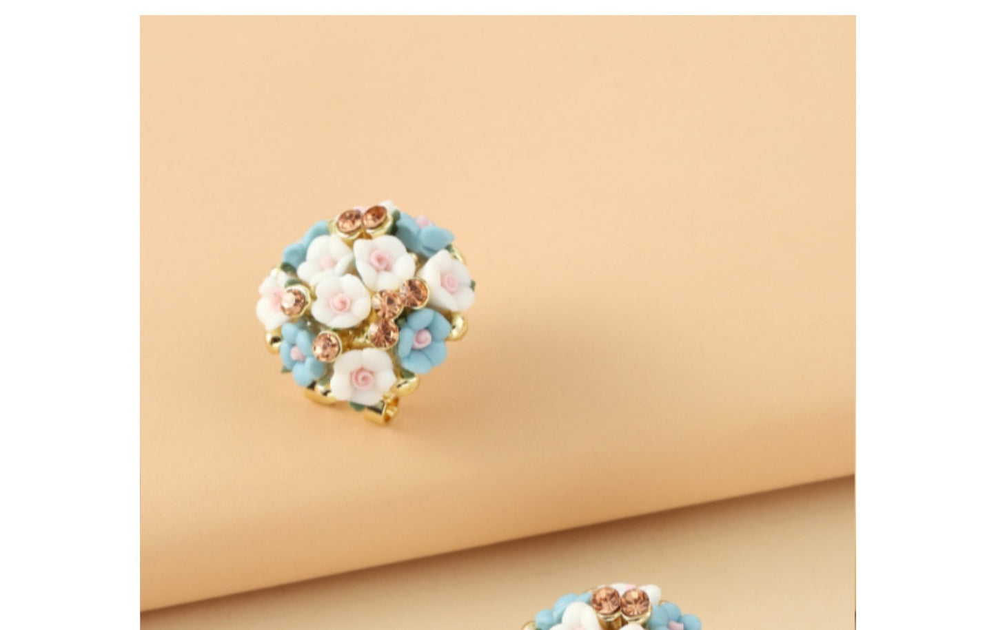 Romantic Ceramic Flower Rose Diamond Metal Alloy Earrings