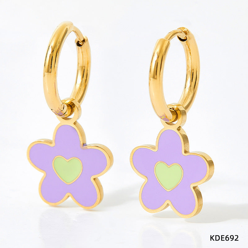 Boucles d'oreilles collier huile colorée en alliage pour femmes