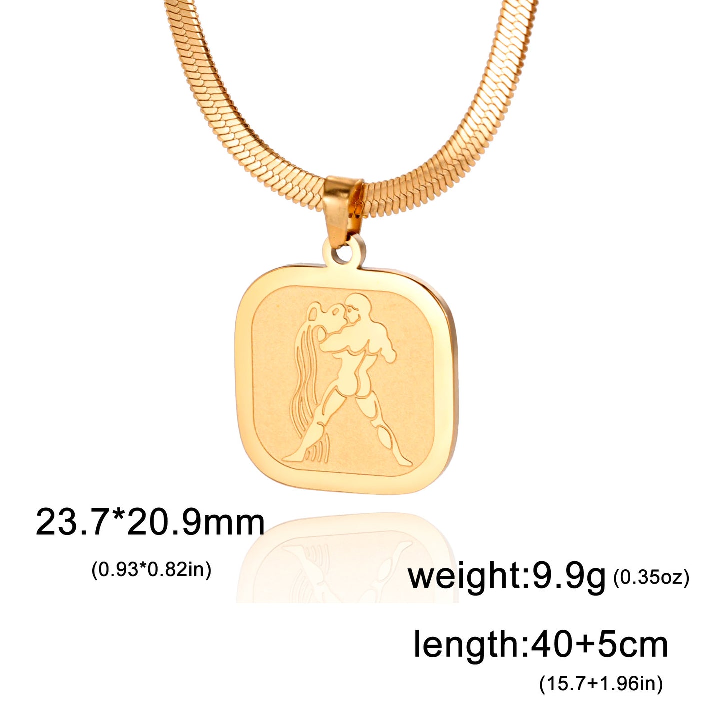 All-match Twelve Constellation Small Square Brand Stainless Steel Necklace