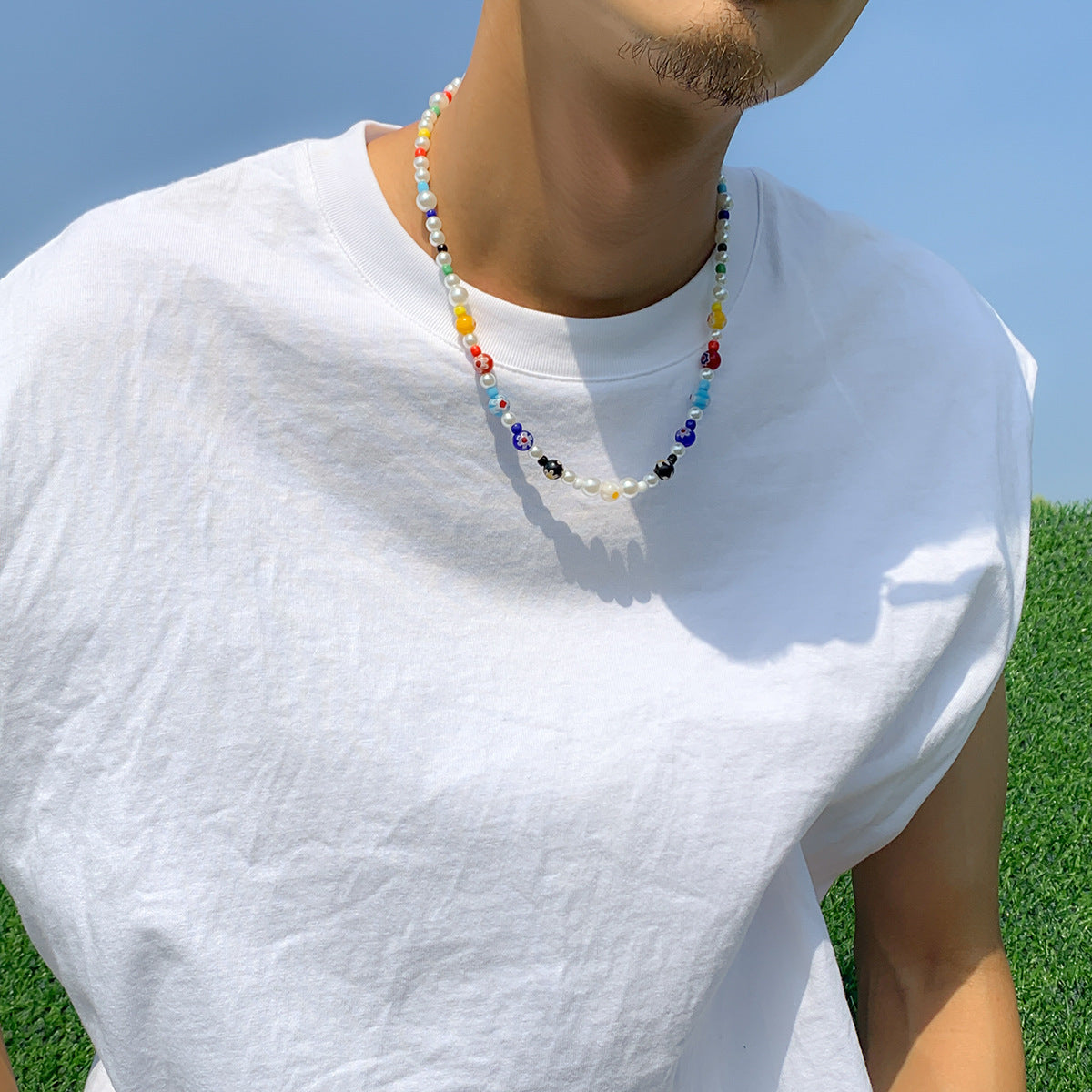 Colored Glaze Small Flower Stitching Color Beaded Necklace