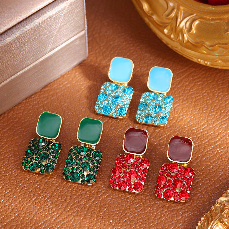 Boucles d'oreilles carrées à géométrie de couleur macarons à aiguilles en argent sterling