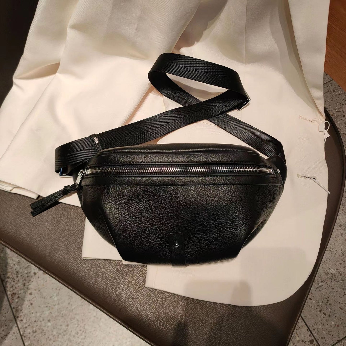 Sac de taille en cuir véritable pour femme, Simple, chic et souple, assorti à tout