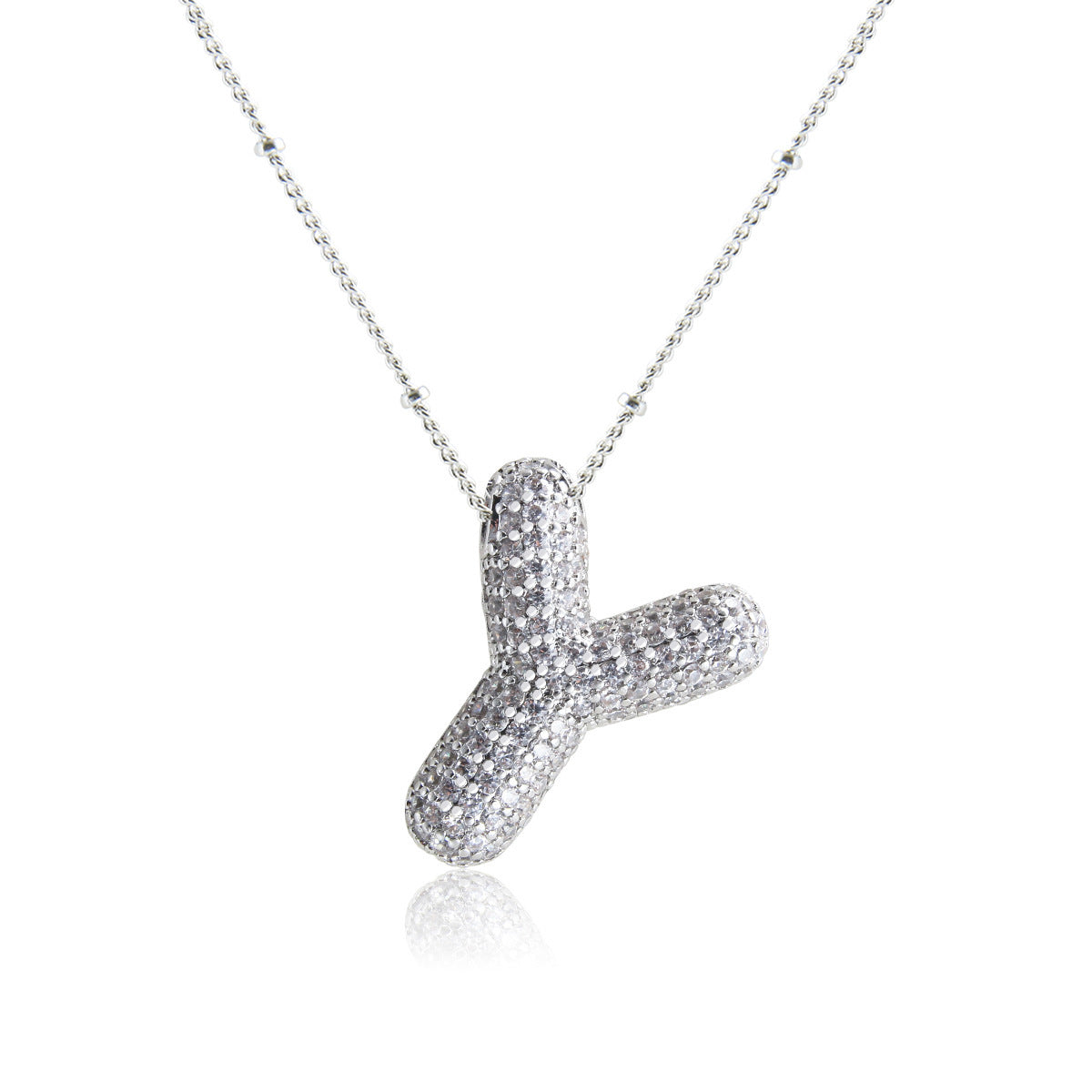 European And American Letter Necklace Inlaid With Zircon Hollow Copper White Gold Plated