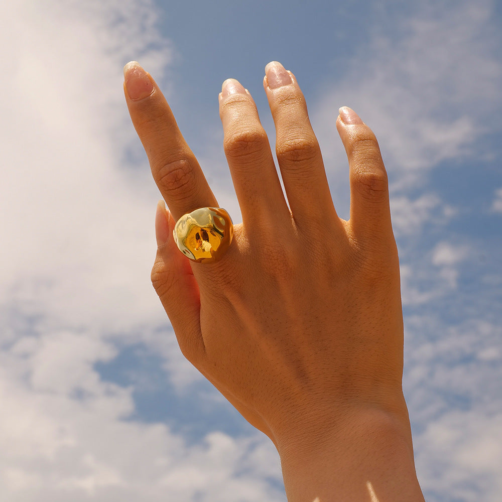 Anillo martillado personalizado con patrón geométrico de moda para mujer