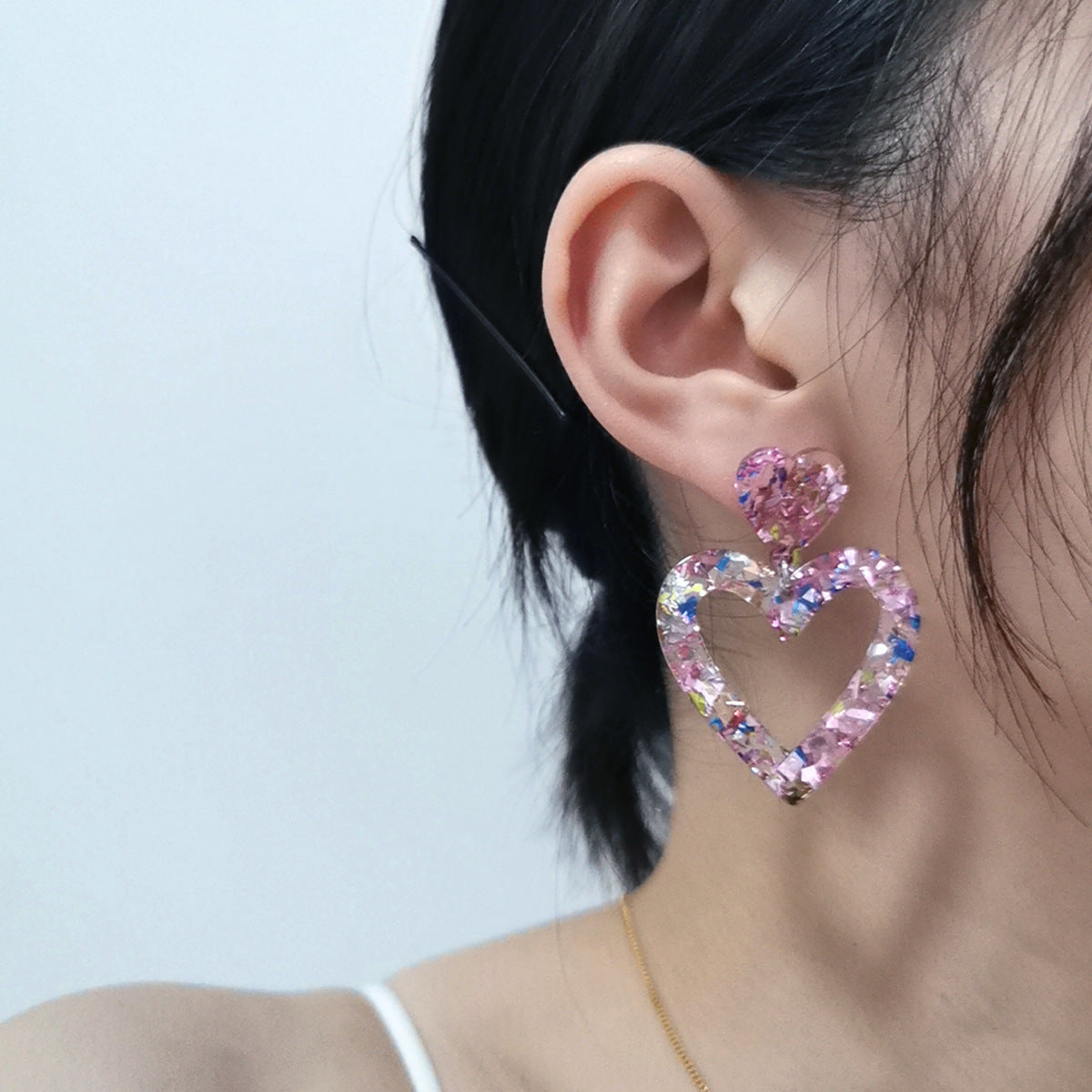 Personalized Simple Sequins XINGX Heart-shaped Hollow Acrylic Earrings