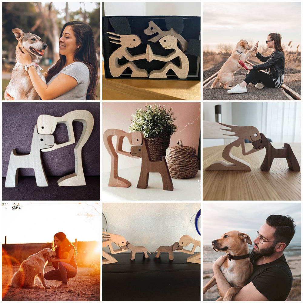 Figurine de chien en bois à faire soi-même, Sculpture de décoration de maison, un homme et un chien, Sculpture en bois, cadeaux de noël, modèle de décoration