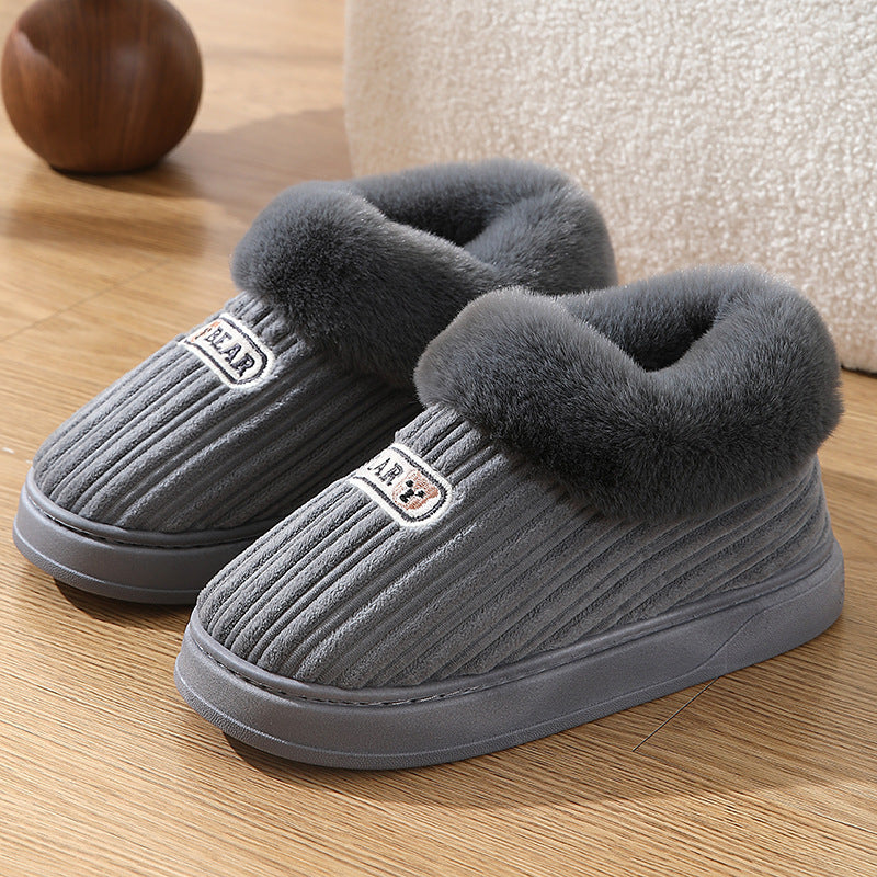 Pantoufles d'hiver chaudes pour femmes et hommes, chaussures en coton à talons recouverts de peluche, pantoufles moelleuses antidérapantes à semelles épaisses pour l'intérieur et l'extérieur