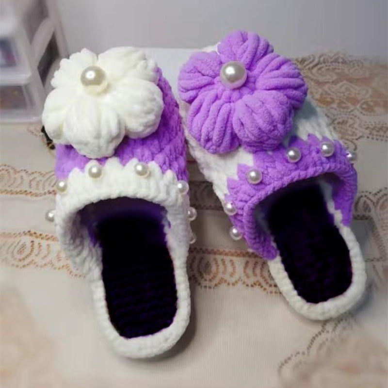 Chaussures à crochet faites à la main, nouveau motif bouffant, pantoufles tissées, paquet matériel