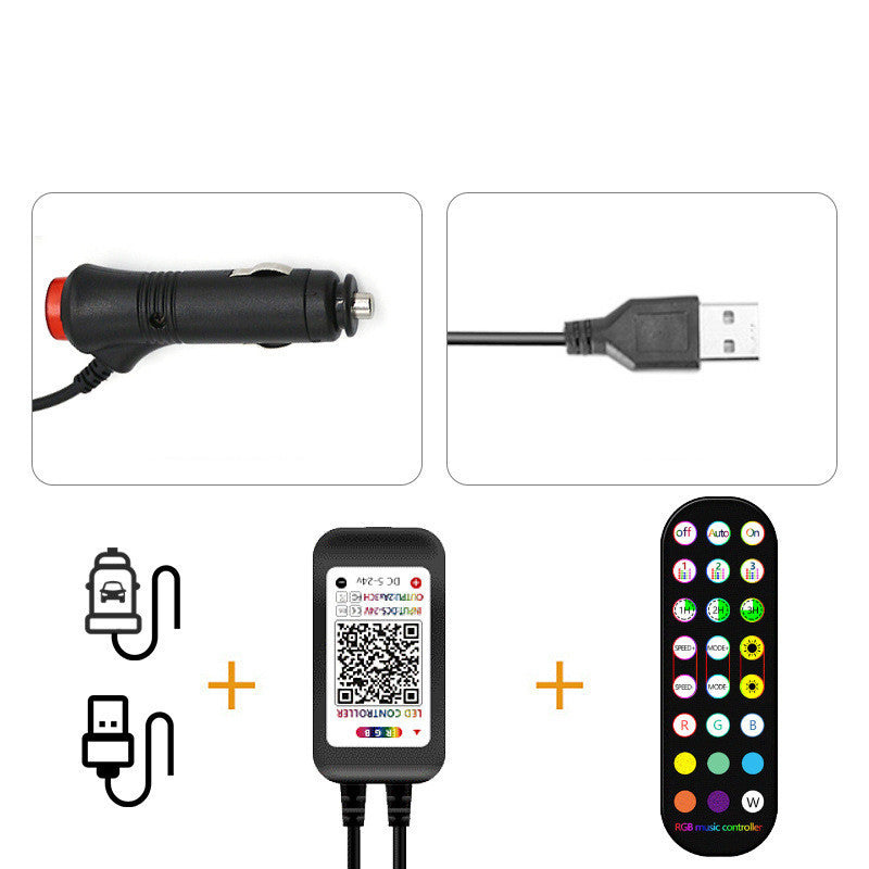 Lampe LED décorative de style pour intérieur de voiture, étanche, lampe d'ambiance avec télécommande sans fil, commande musicale, bande lumineuse RGB