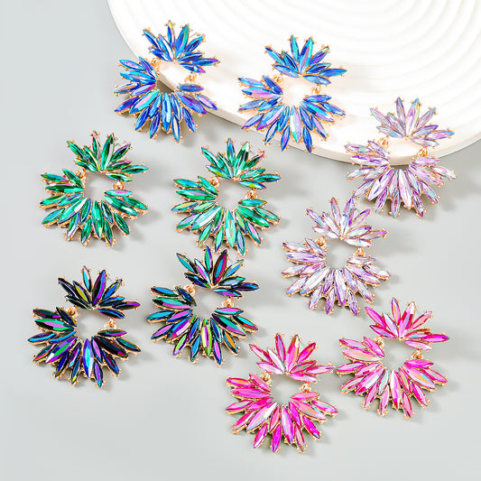 Exaggerated Flower Full Diamond Earrings Women