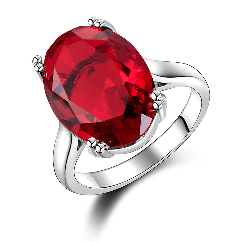 Bague ovale en diamant artificiel à quatre griffes de haute couture