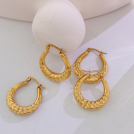 Boucles d'oreilles de blé en forme de U plaquées or, Style unisexe, grâce géométrique raffinée, en acier titane