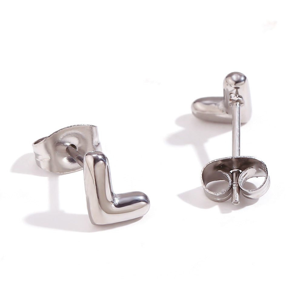 Titanium Steel Earrings 18K Gold Mini Alphabet Letter Earrings Women