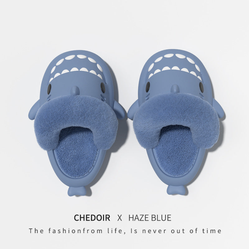 Pantoufles d'hiver en coton avec chapeau de petit requin détachables et lavables pour garçons