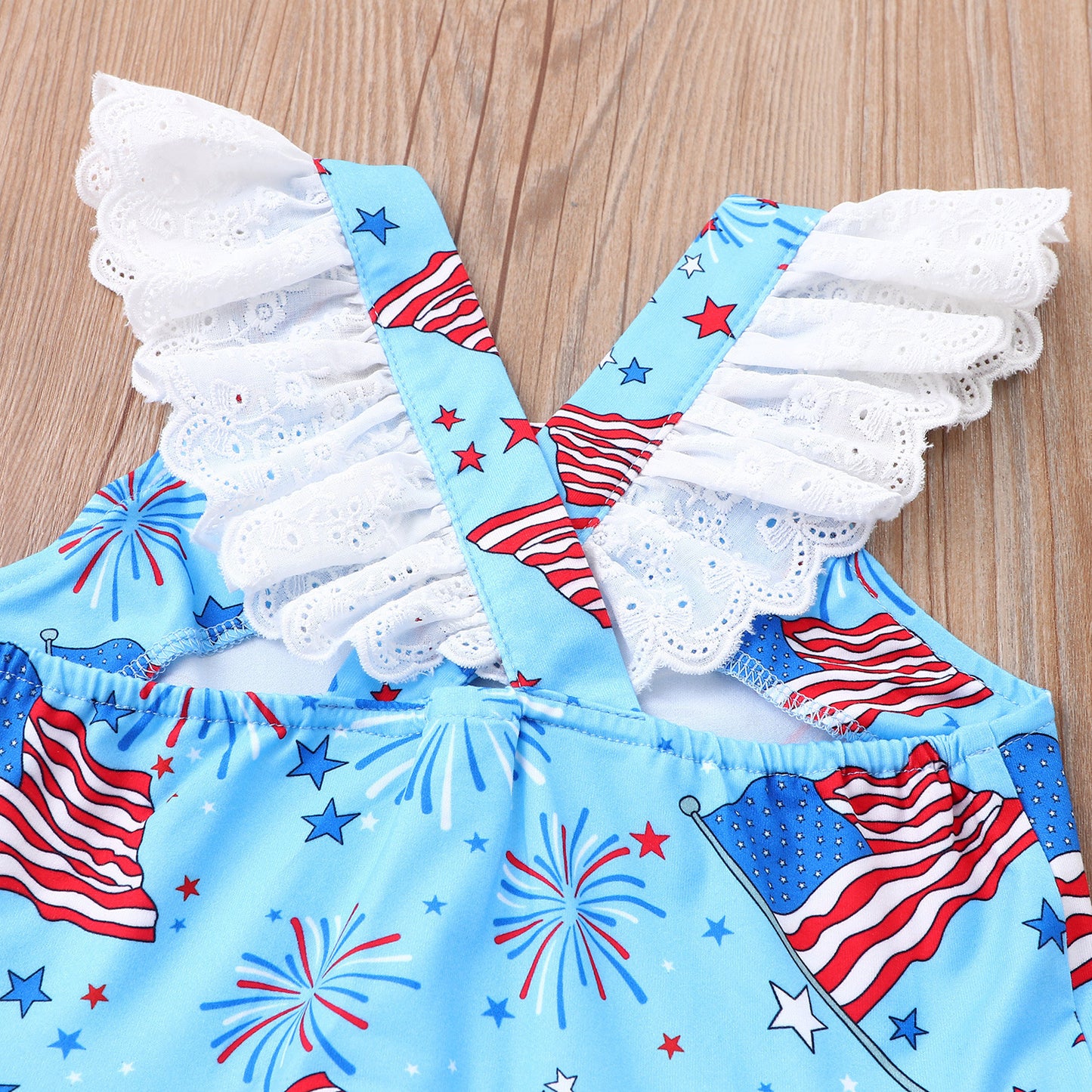 Vestido de verano sin mangas con bandera de fuegos artificiales para niños
