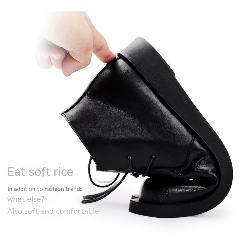 Martin Shoes Botas de hombre de caña media con parte inferior gruesa de cuero con cordones y parte inferior suave